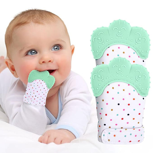 2Pack Silicone Teething Mitt, Soothing Infant Teething Mitten Pain Relief 0-12 Months