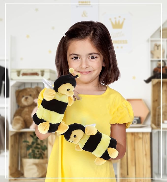 DolliBu Honeybee Plush Hand Puppet - Soft Bee Puppet Stuffed Animal Hand Puppet Toy, Perfect for Puppet Show Games 10 Inch