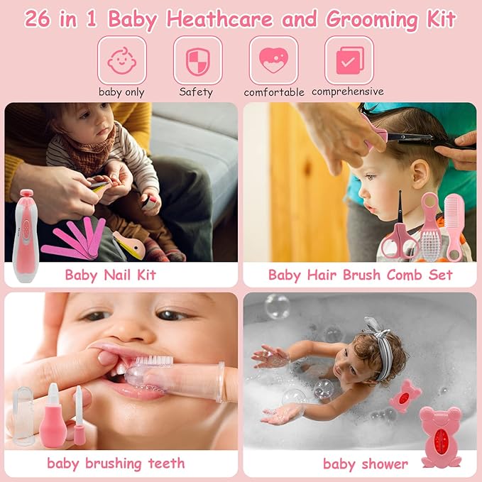 Baby Healthcare and Grooming Kit, 26 in 1 Baby Electric Nail Trimmer Set Newborn Nursery Health Care Set for Newborn Infant Toddlers Baby Boys Girls Kids Haircut Tools