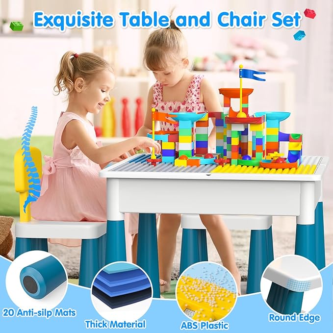 Toddlers Kids Table and Chair Set: Activity Table with 152Pcs 4 Chairs 3-10 Year