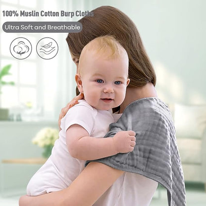 Yoofoss Muslin Burp Cloths for Baby 10 Pack 100% Cotton 20''X10'' Super