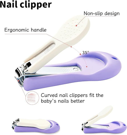 Baby Nail Clippers Kit Baby Grooming Set with Nail Clippers, Scissors, Nail File & Tweezers Baby Care Kit Fingernail Cutter for Baby,Newborn,Infant,Toddler,Kid(Purple)