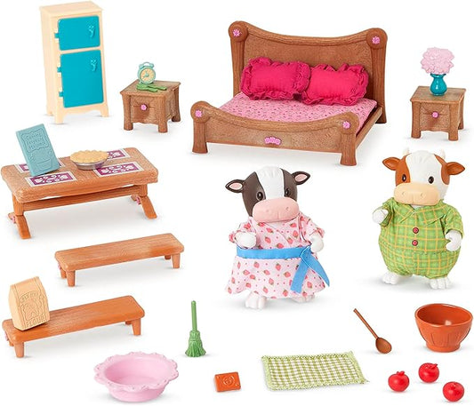 Lil Woodzeez Li'l Woodzeez Bedroom & Dining Playset with 2 Characters – Dollhouse Furniture Set 3 Years