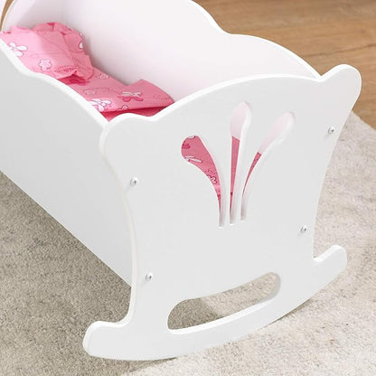 KidKraft Wooden White Lil' Doll Rocking Cradle with Pink Butterfly 18-Inch Baby 3+