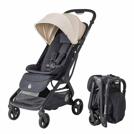 Ergobaby Metro 3 All in One Compact Baby Stroller, Lightweight Travel Stroller, Easy One-Hand Fold for Overhead Airplane Storage (Carries up to 50 lbs), Car Seat Compatible, Natural Beige