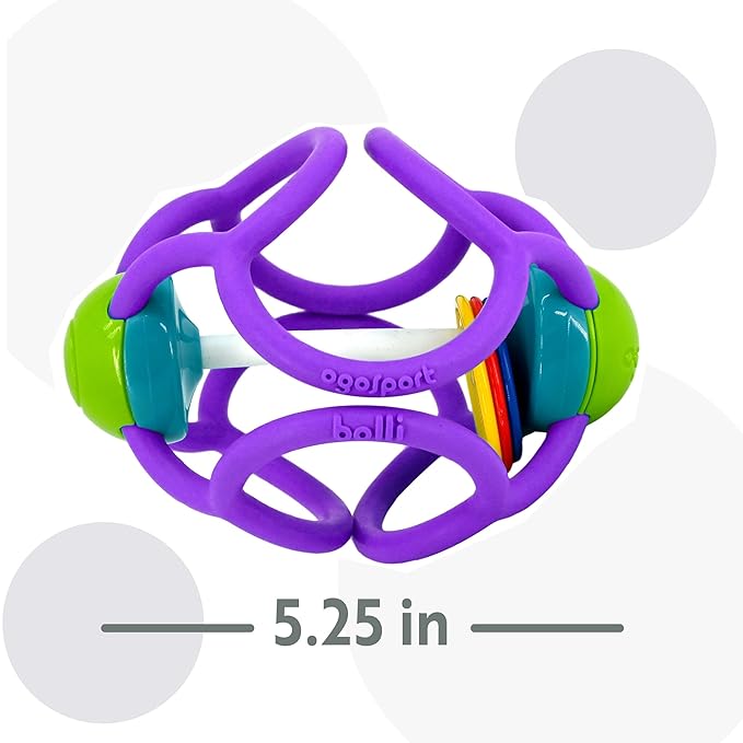 OgoBolli Teether Ring Tactile Sensory Ball and Baby Rattle Toy for Babies & Toddlers - Stretchy, Squishy 6+ Months