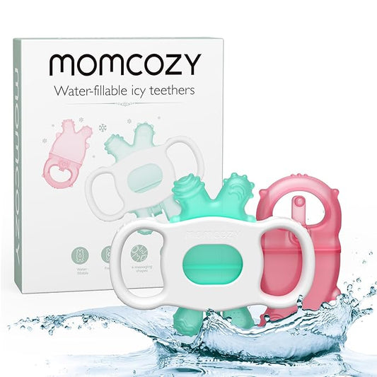 Momcozy Baby Teether Toys, Water Fillable Teether Silicone Cold Teether 0-12 Months, 2 Pcs
