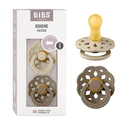 BIBS Pacifiers - Boheme Collection | BPA-Free Baby Pacifier 2 Vanilla/Dark 0-6 Months