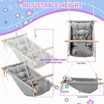 Thyle Baby Swing Seat Canvas Indoor and Outdoor Wooden Hanging