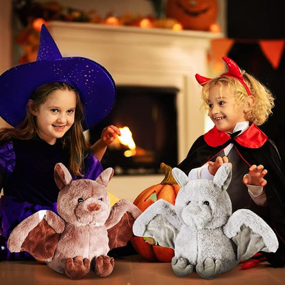 Zhanmai 2 Pack 10 Inches Halloween Bat Plush Cute Bat Stuffed Animal Furry Bashful Bat Toy PP Cotton Soft Bat Plush Doll Toy for Adults Teen Birthday Gifts, Grey