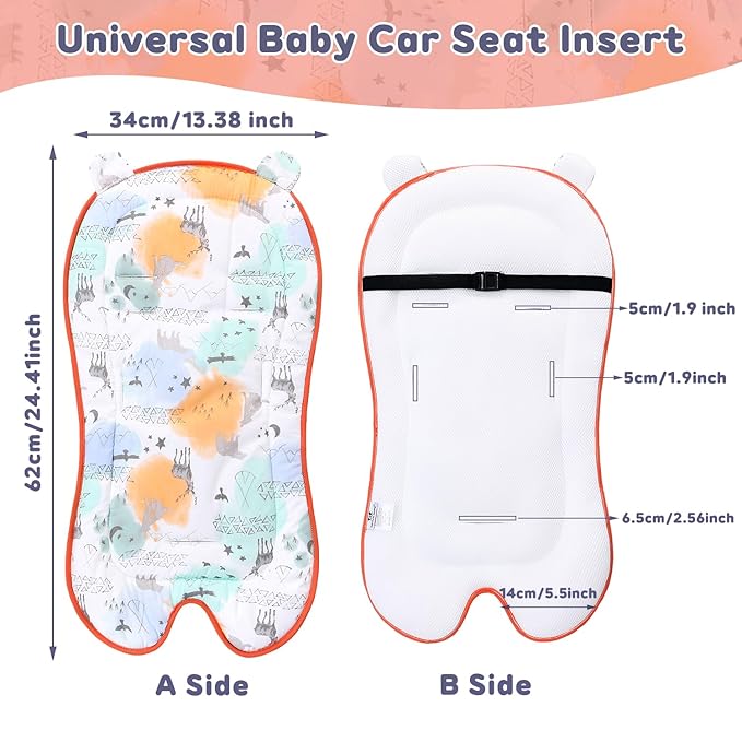 Miracle Baby Car Seat Insert Universal Breathable Baby Stroller Cushion Reversible 3D Air Mesh Cotton Stroller Mat for CarSeat, Buggy, Carrycot, High Chair (Animal)