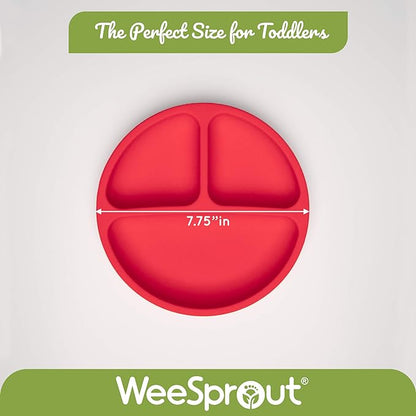 WeeSprout Suction Plates for Babies With Lids & Toddlers - 100% Silicone, Dinnerware Stays Put, Divided Design for Picky Eaters, Microwave & Dishwasher Friendly, 3 Pack