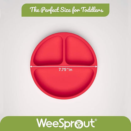 WeeSprout Suction Plates for Babies With Lids & Toddlers - 100% Silicone, Dinnerware Stays Put, Divided Design for Picky Eaters, Microwave & Dishwasher Friendly, 3 Pack