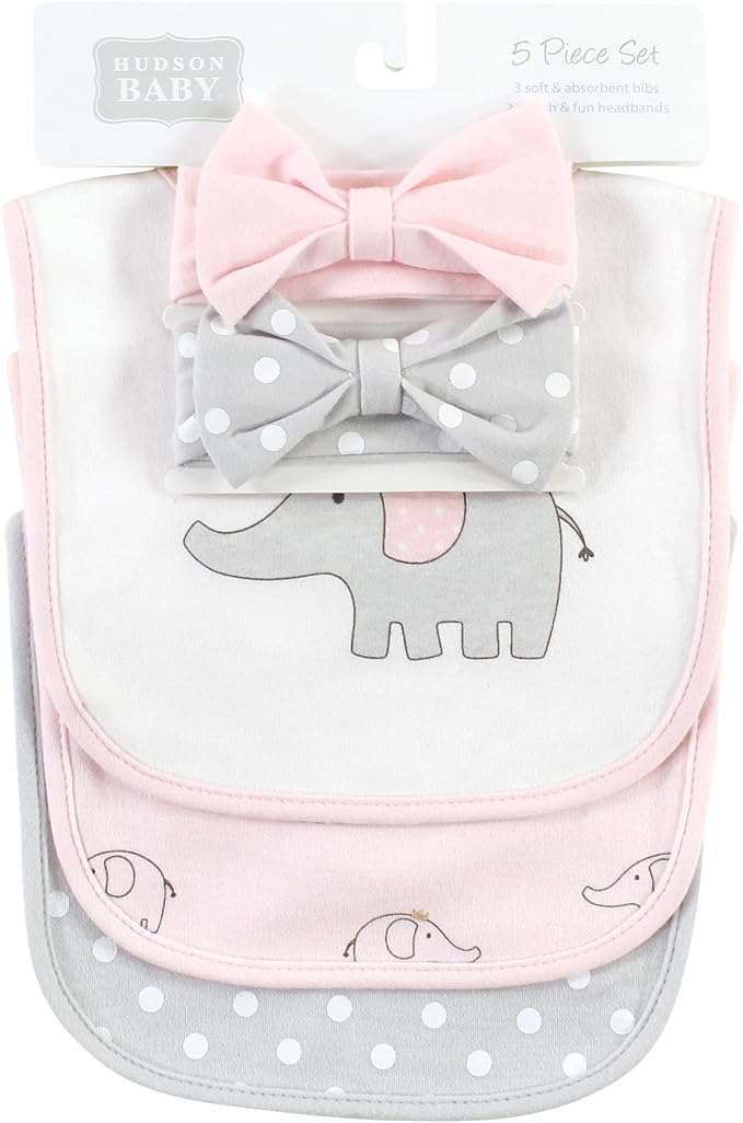 Hudson Baby Unisex BabyCotton Bib and Headband or Caps Set