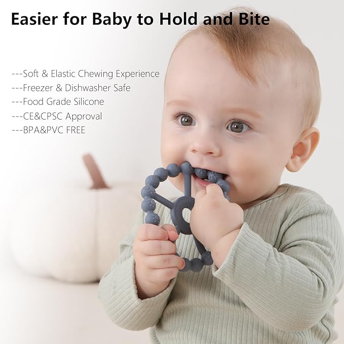 3 Pack Ring Teether, Silicone Teething Ring Toys for Babies 0-6 Months 6-12 Months 12-24 Months,