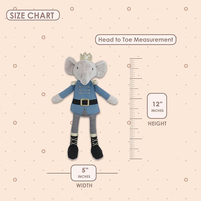 MON AMI Prince Earl The Elephant Plush Stuffed Doll – 12”, Cute Elephant in Blue Suit