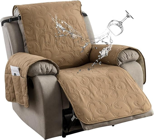 100% Waterproof Recliner Chair Cover, Recliner Chair Covers for Reclining Chair, Non-Slip Fabric Recliner Couch Cover for Living Room, for Pets Kids Protector, Washable (Camel, 23"Recliner Chair)