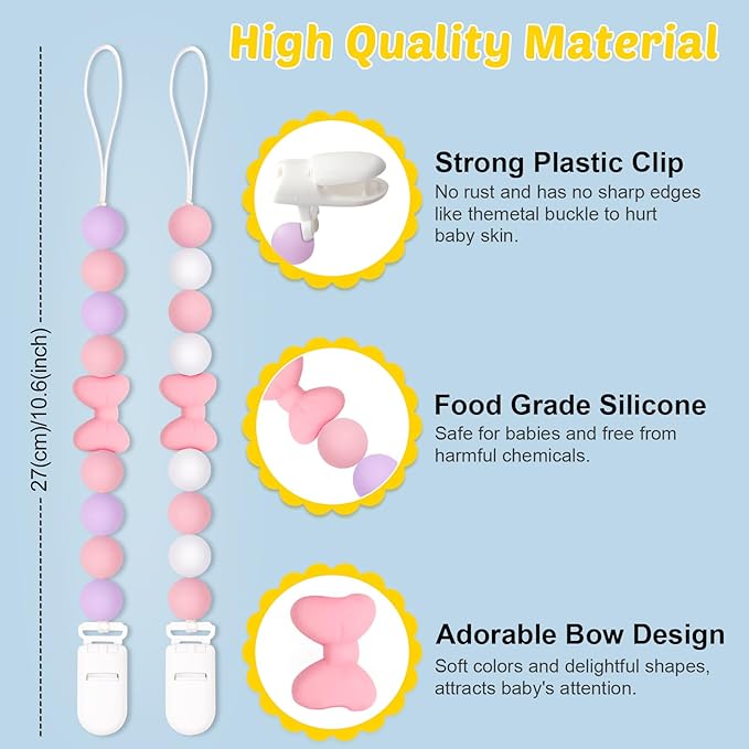 Silicone Pacifier Clip, 2 Pack Pacifier Holder for Boys and Girls