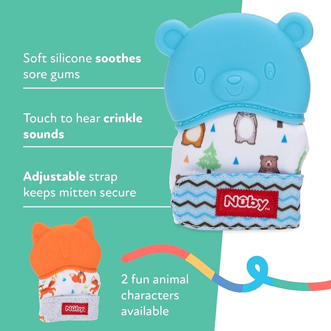 Nuby Happy Hands Silicone Teething Mitten - Baby Teething Toy 3+ Months