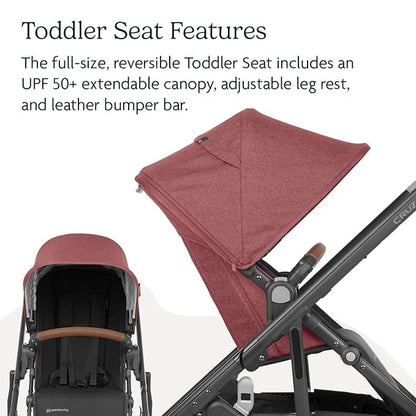 UPPAbaby Cruz V2 Stroller/Full-Featured Stroller with Travel System Capabilities/Toddler Seat, Bumper Bar, Bug Shield, Rain Shield Included/Lucy (Rosewood Mélange/Carbon Frame/Saddle Leather)