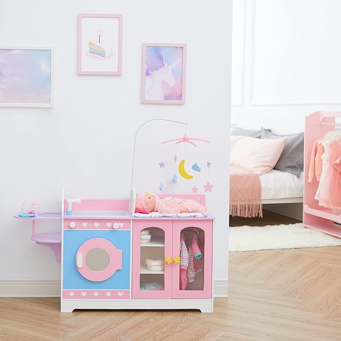 Teamson Kids - Olivia's Classic 6 in 1 Baby Doll Changing Station with Storage, Pretend Play Dolls Furniture