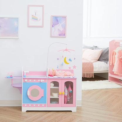 Teamson Kids - Olivia's Classic 6 in 1 Baby Doll Changing Station with Storage, Pretend Play Dolls Furniture