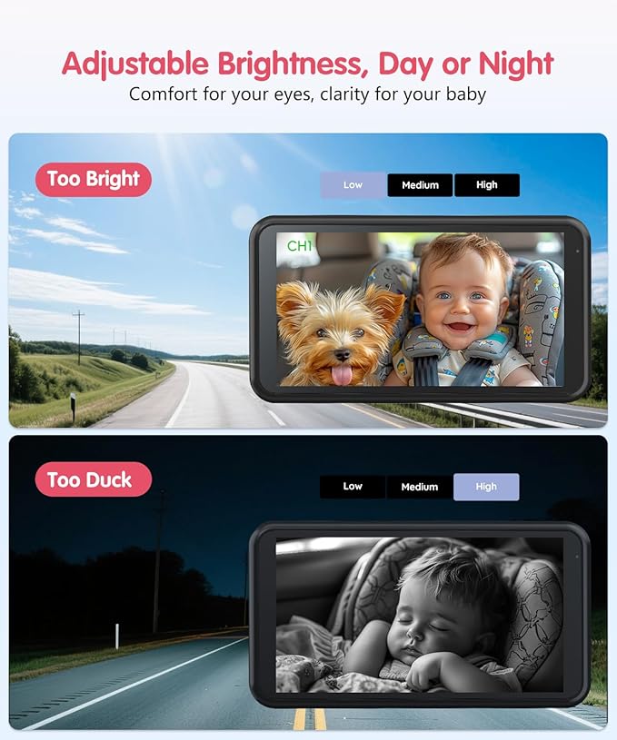 Baby Car Camera – Dual 1080P Rear-Facing Monitor for 2 Kids with 5.2" HD Display, Night Vision, Easy Install & Anti-Shake Mount for Car Seat View