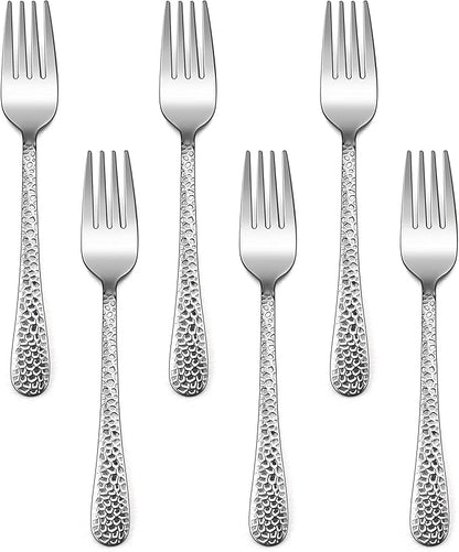 E-far Stainless Steel Kids Forks, 6-Piece Toddlers Forks Safe for Preschooler/Children, Hammered Adult look & Small Size, Rust Free & Dishwasher Safe