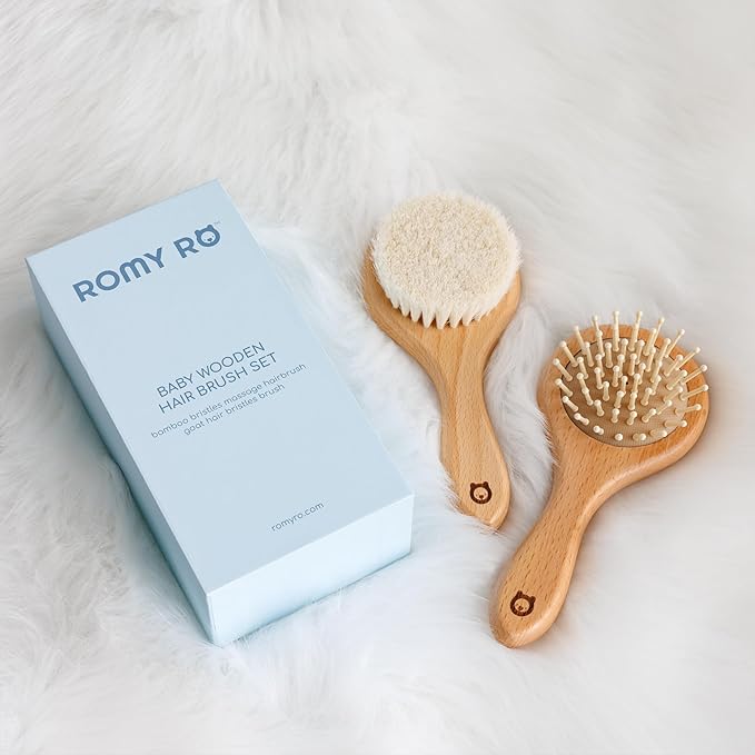 Baby Wooden Hair Brush Set - Premium Baby Brushes - Soft Natural Bristles - Organic Baby Products - Perfect Baby Registry Gift - Cradle Cap Brush - Newborns & Toddlers