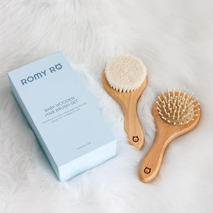 Baby Wooden Hair Brush Set - Premium Baby Brushes - Soft Natural Bristles - Organic Baby Products - Perfect Baby Registry Gift - Cradle Cap Brush - Newborns & Toddlers