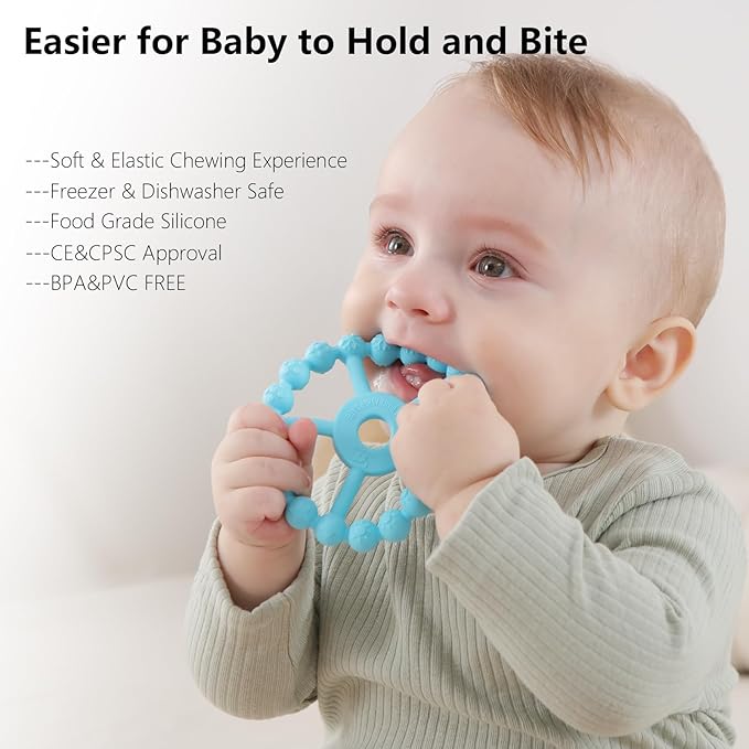 3 Pack Ring Teether, Silicone Teething Ring Toys for Babies 0-6 Months 6-12 Months 12-24 Months,