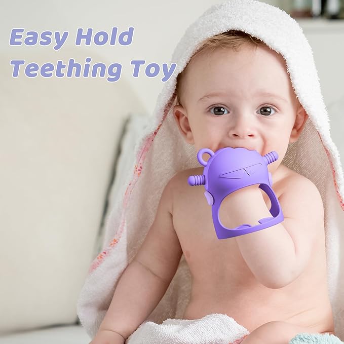 NCVI Baby Silicone Teether Hand Grip for 0-6 Months, Never Drop Baby Sucking Teething Relief Hand Held