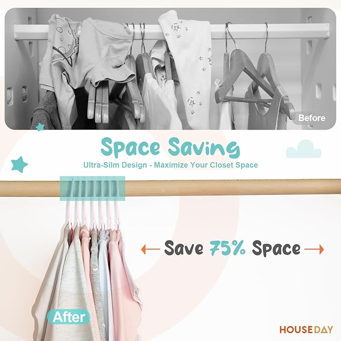 HOUSE DAY Premium Baby Hangers 20 Pack, 11 Inch Kids Plastic Hangers Grey, Slim Childrens Hangers for Infant, Toddler, and Child Clothes, Durable Baby Clothes Hangers for Closet