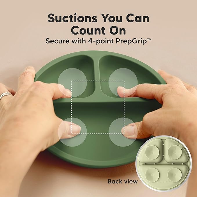 KeaBabies Suction Plates with Lids for Baby - 3-Pack 100% Silicone Suction Plates for Baby, Kids,Toddler Plates,Divided Baby Plates with Suction,Lids, BPA-Free, Microwave, Dishwasher Safe (Forest)