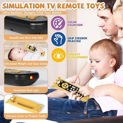 Orzbow Baby Remote Control Toy for 6 Month+ with Silicone Teether Cover, TV Remote Toy with Realistic Light and Sound - English