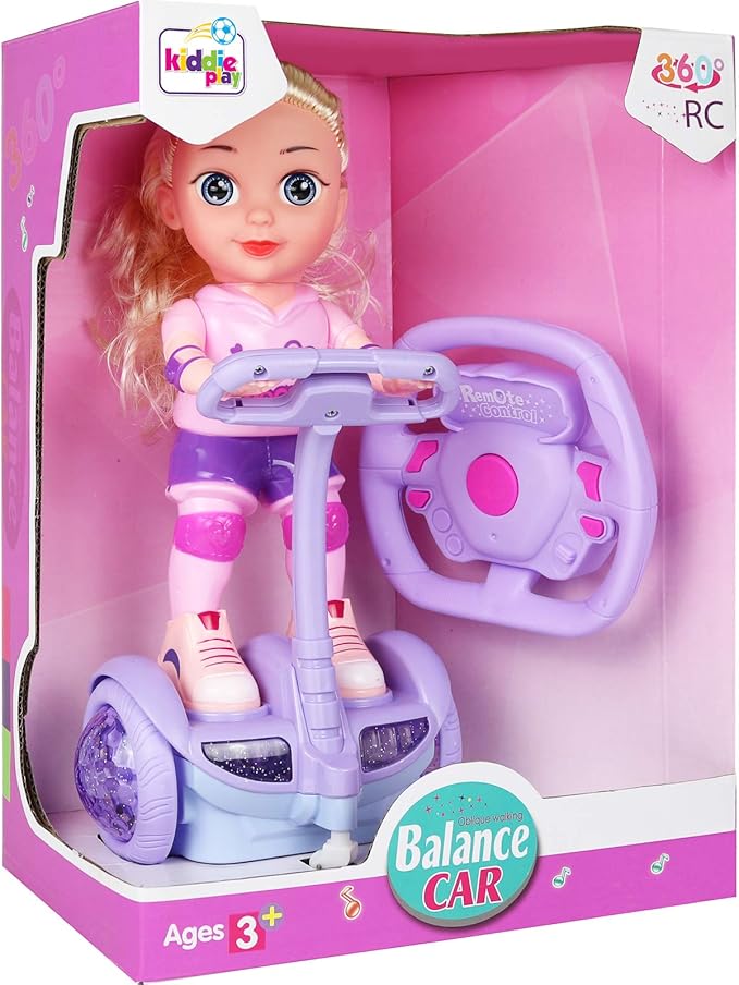 Doll Set with Remote Control Toy Electric Scooter for Kids 360° Rotation