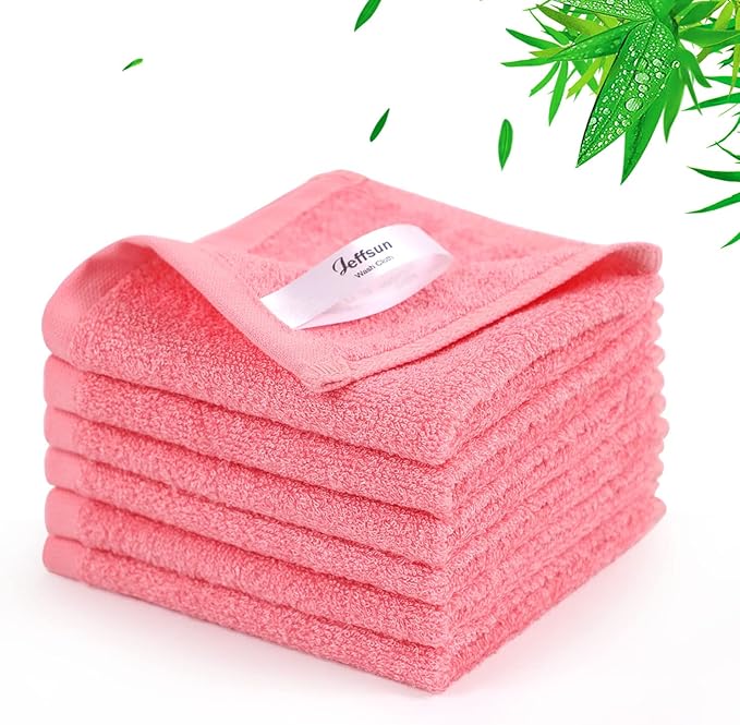 JEFFSUN Baby Washcloths 6 Pack, 10x10 inch Heavenly Soft Pink Wash Cloths for Face and Body