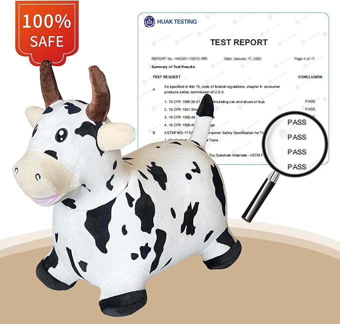 HotMax Bouncy Cow Hopping Toy, Inflatable Plush Bouncing Horse for Toddlers 18 Months 2 3 4 Year