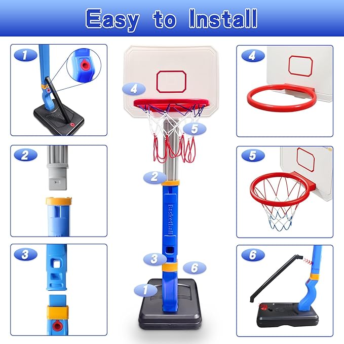 Dollox Toddler Basketball Hoop Set, Indoor Mini Basketball Hoop Poolside Basketball Stand Height Adjustable Outdoor Basketball Toys with 4 Balls 3 4 5 6
