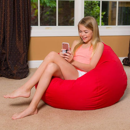 Posh Creations Bean Bag Chair Round EPS Filled Seat for Toddlers and Kids, Comfy Chair for Children, Large 38 Inch, Nylon - Solid Red