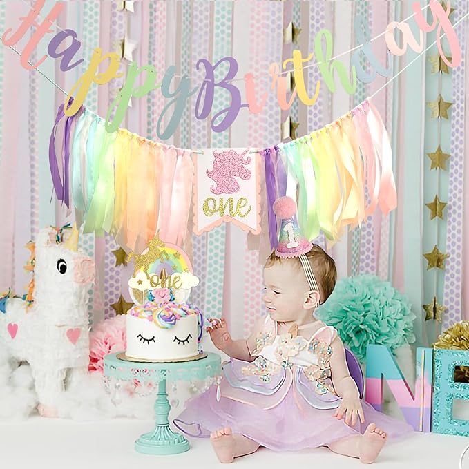 Rainbow 1st High Chair Banner Happy Birthday Banner 1st Birthday