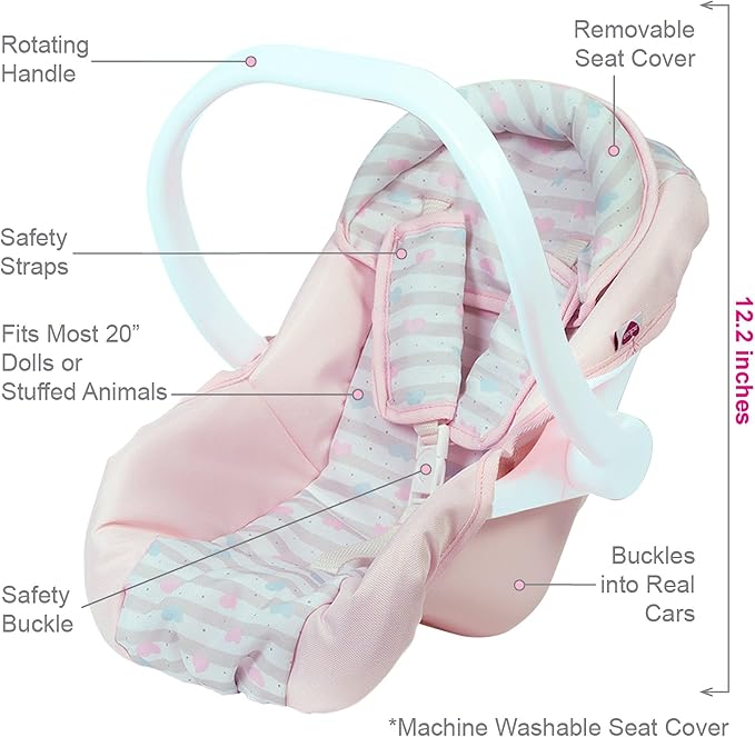 Adora Creative Pastel Pink Doll Car Seat Carrier -Removable Cover, Machine Washable 20 for 2 and