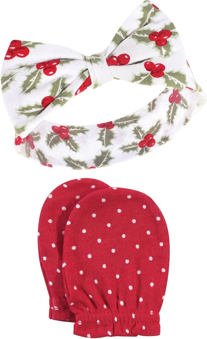 Hudson Baby Baby Girls' Cotton Headband and Scratch Mitten Set