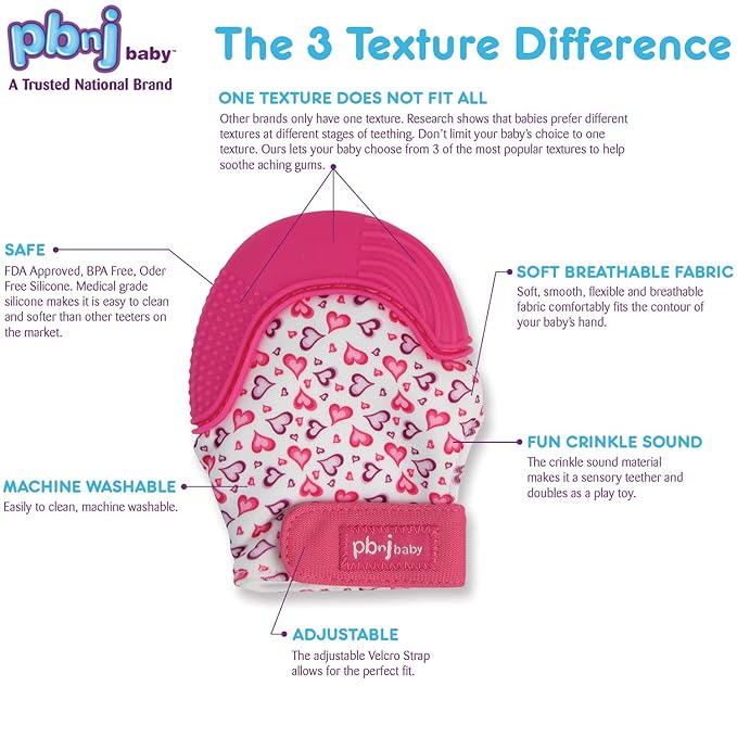 Silicone Infant Teething Mitten Teether Glove Mitt Toy - Pink 2pk