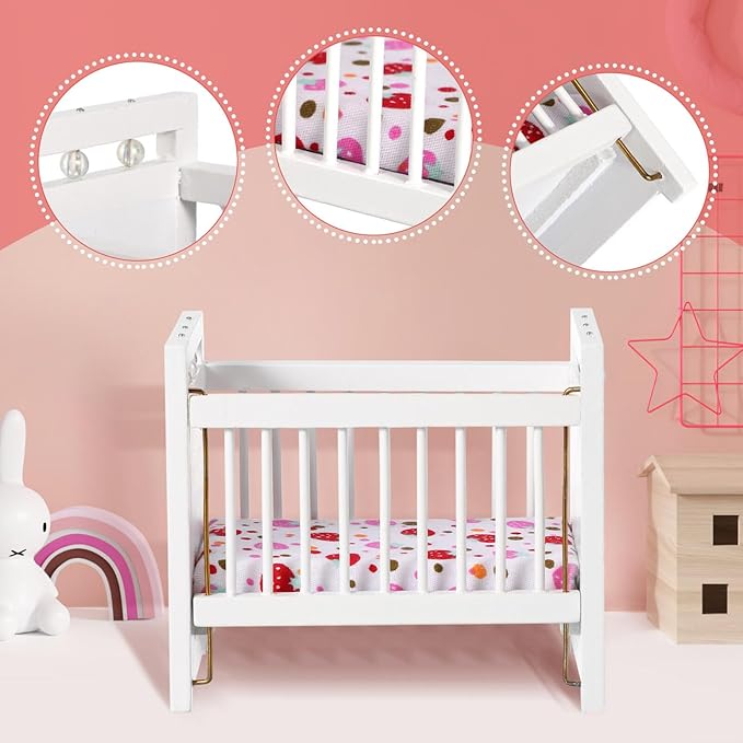 Vaguelly Dollhouse Baby Crib 1:12 Mini Crib Toy,Miniature Crib Dollhouse Mini Furniture Cradle