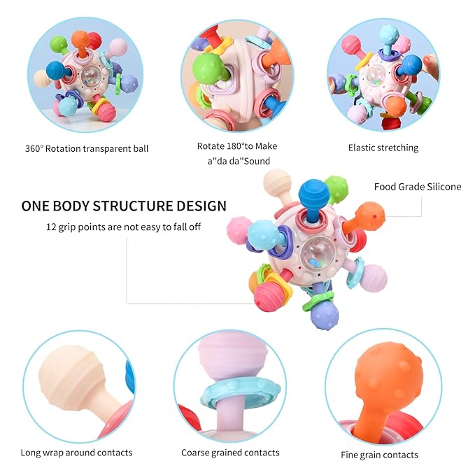 Baby Sensory Teething Toy for Babies, Montessori Teethers Toys for Babies 0-6-12 Months