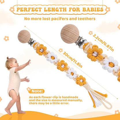 Pacifier Clip for Boys Girls Floral Daisy Macrame Baby Paci (1pack:Yellow Daisy
