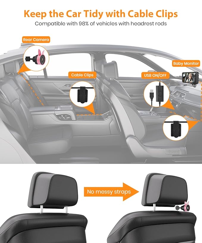 Smart Rotation Car Baby Camemra, 1080P Rear Facing Mirror with Shockproof Design, Real-Time Infant Monitoring System for Family Vehicles