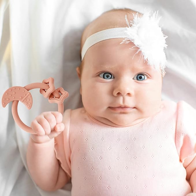 Silicone Baby Teething Toy, Silicone Baby Ring Teether for Babies 3 Months+