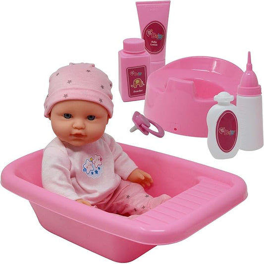 Baby Doll Bath Set with Bathtub & Playtime Accessories – Bath Time Playset for Kids, Girls 12” Doll, 8pc Pink 3+…